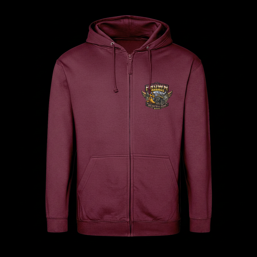 Adventure Bikes Zip Hoodie - Burgundy - Black Background