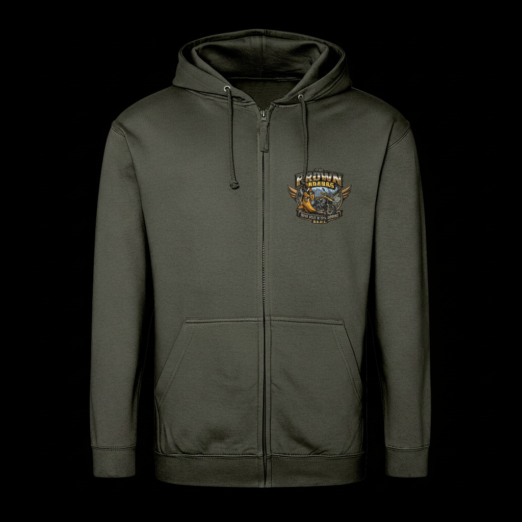 Adventure Bikes Zip Hoodie - Olive - Black Background