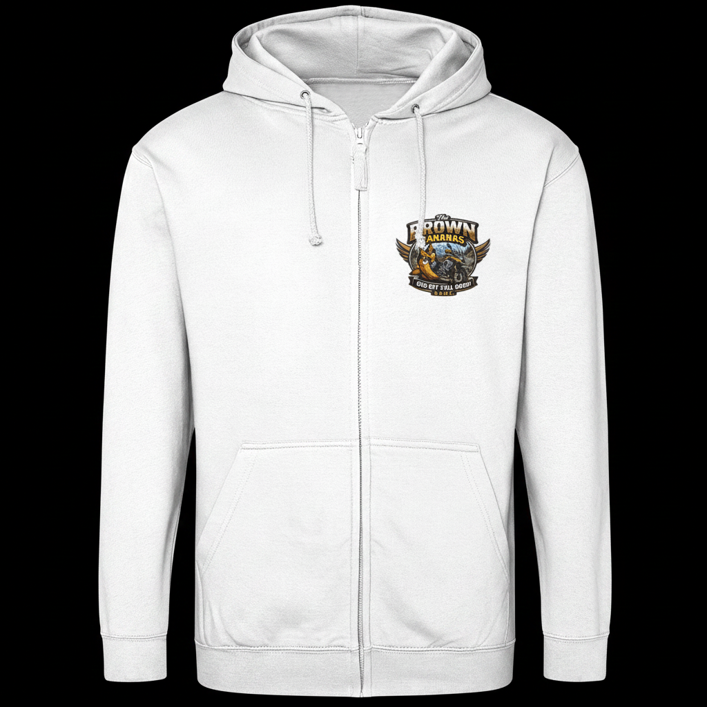 Adventure Bikes Zip Hoodie - White - Black Background