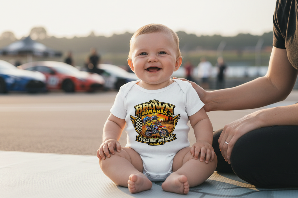 Baby wearing the Brown Bananas bodysuit