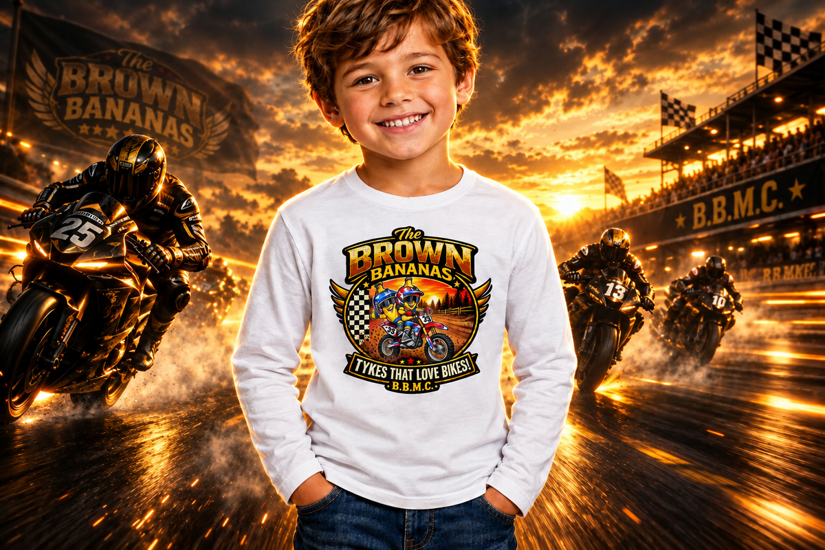 Child model wearing the Tykes long-sleeved T-shirt