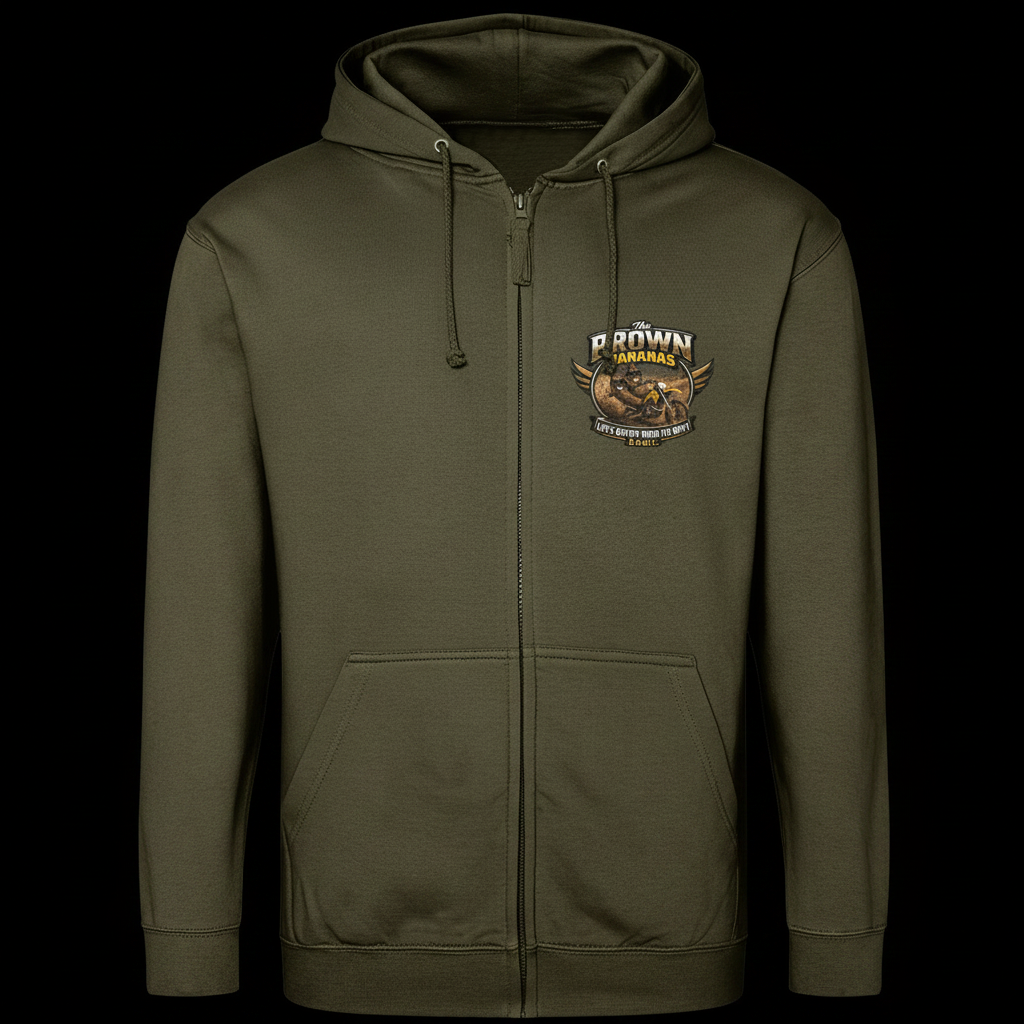 Dirty Zip Hoodie - Dark Olive - Black Background