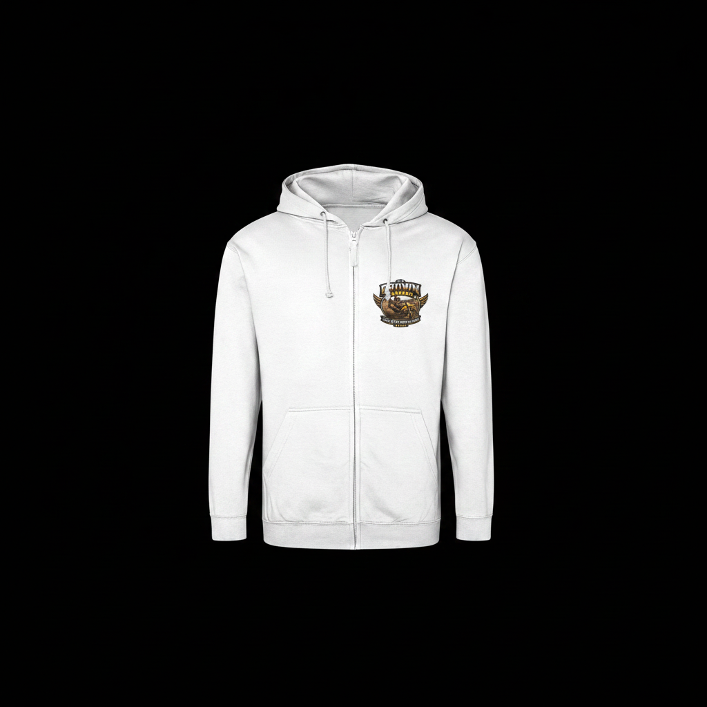 Dirty Zip Hoodie - White - Black Background