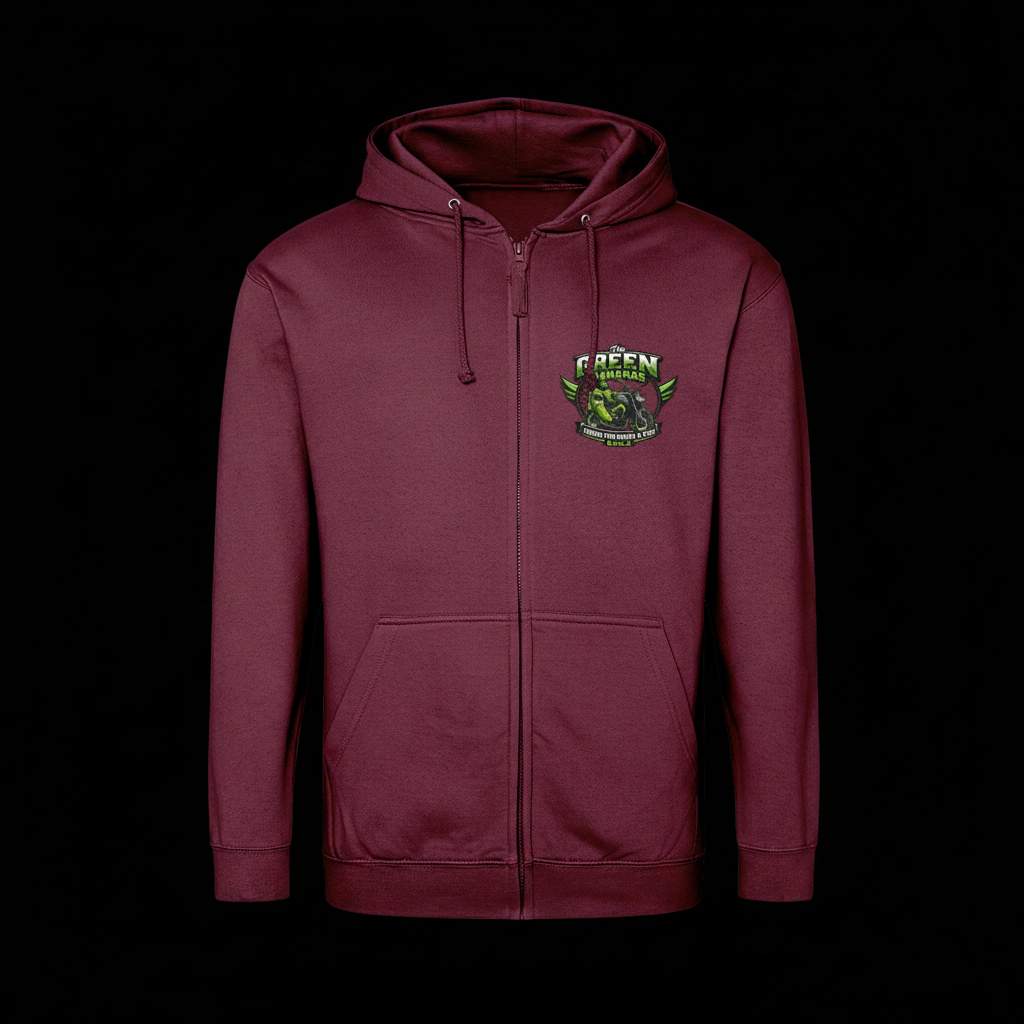 Green Bananas Zip Hoodie - Burgundy - Black Background